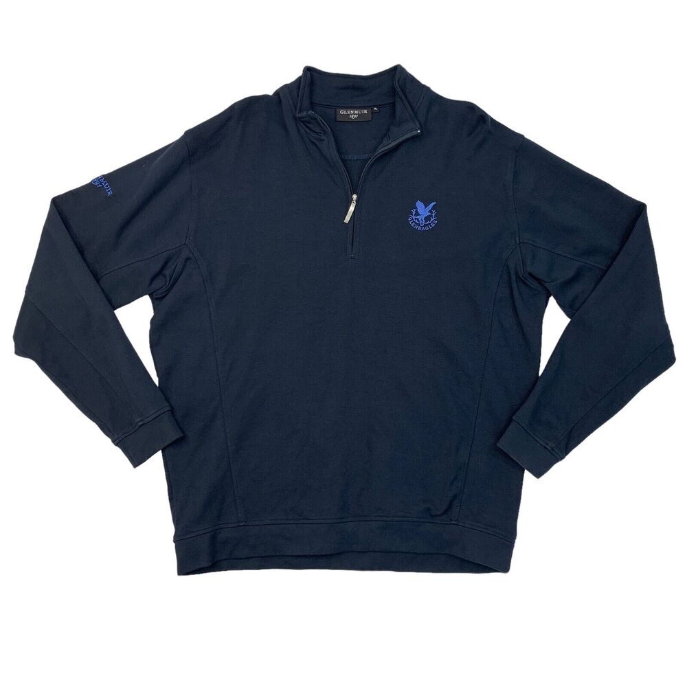 Glenmuir Sweater Mens XL Extra Large Navy Quarter Zip Mock Pullover Gleneagles